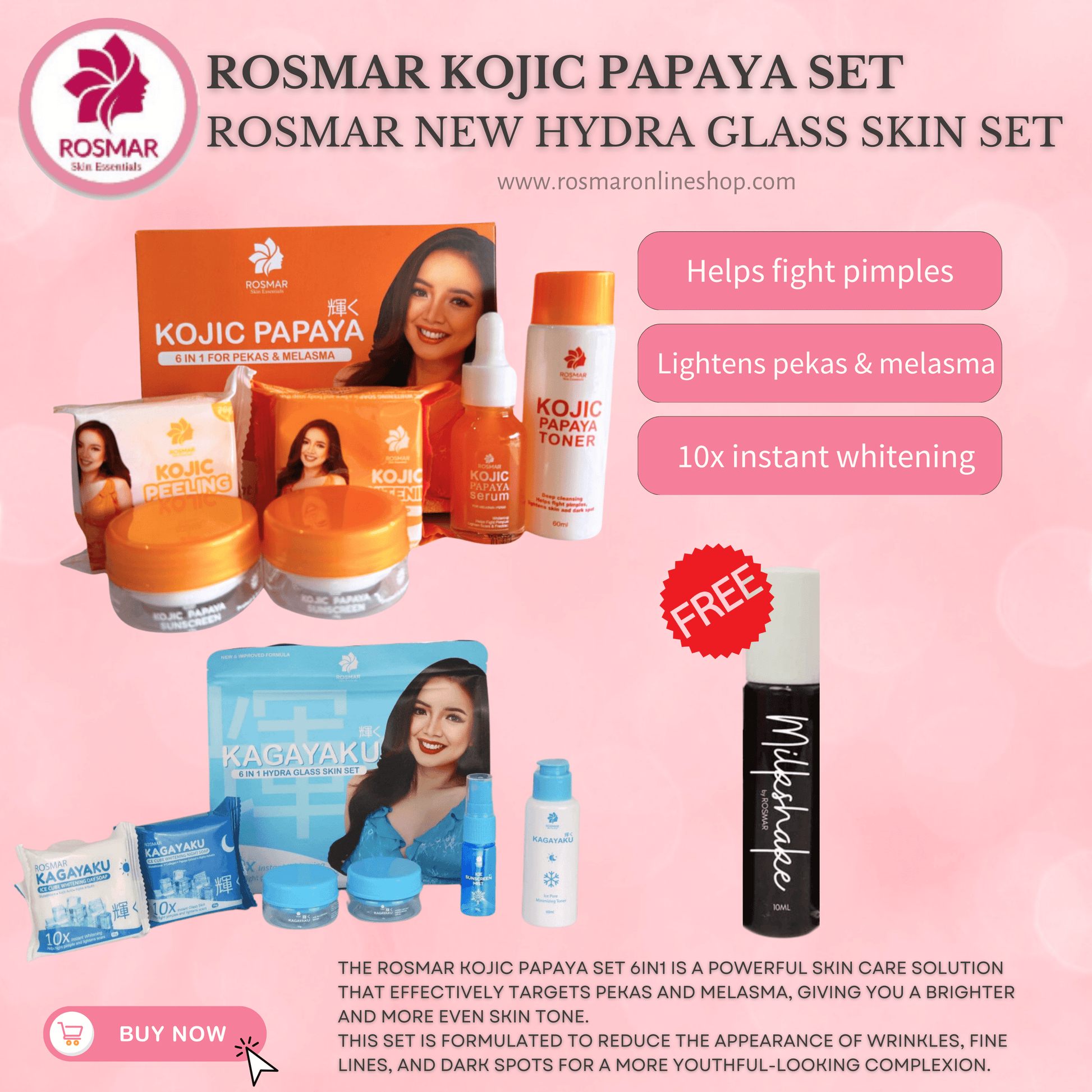 ROSMAR BUY 1 SET 6IN1 HYDRA GLASS SKIN SET Achieve Korean Glass Skin Pore Minimizing Rosmar Online Shop 1 HYDRA SET + 1 PAPAYA SET + FREE MILKSHAKE LIP TINT