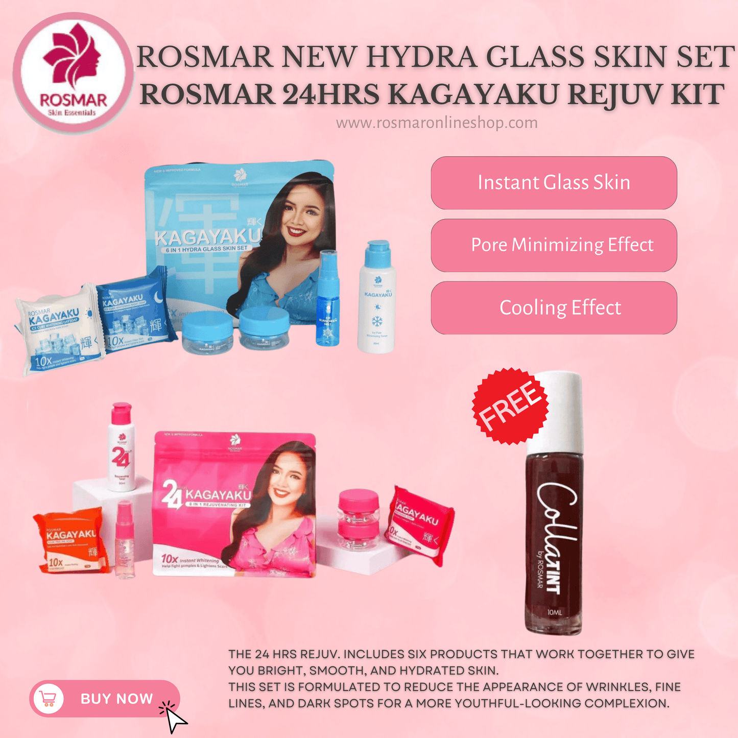 ROSMAR BUY 1 SET 6IN1 HYDRA GLASS SKIN SET Achieve Korean Glass Skin Pore Minimizing Rosmar Online Shop 1 HYDRA SET + 1 REJUV SET + FREE COLLATINT