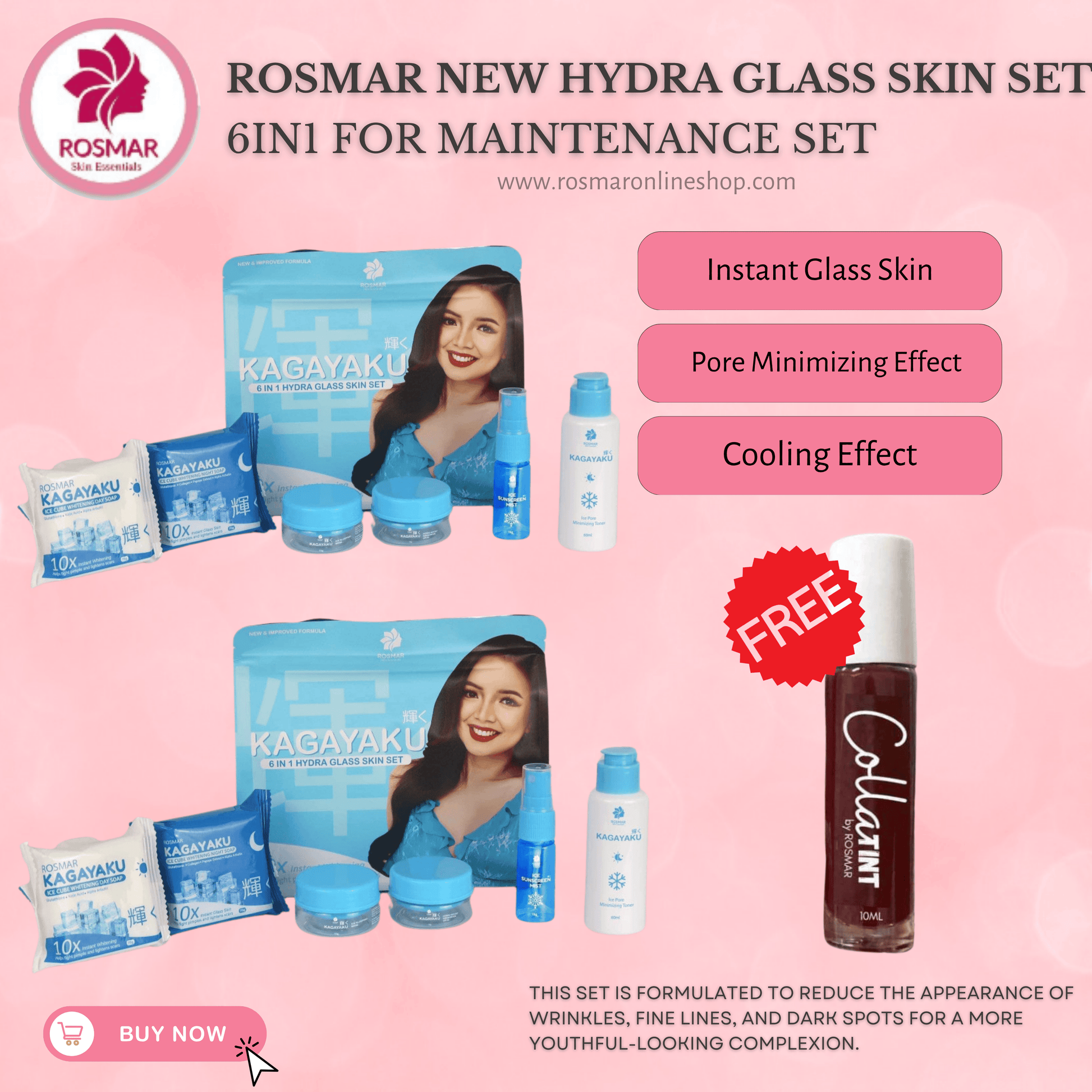 ROSMAR BUY 1 SET 6IN1 HYDRA GLASS SKIN SET Achieve Korean Glass Skin Pore Minimizing Rosmar Online Shop 2 HYDRA SET + FREE 1 COLLATINT