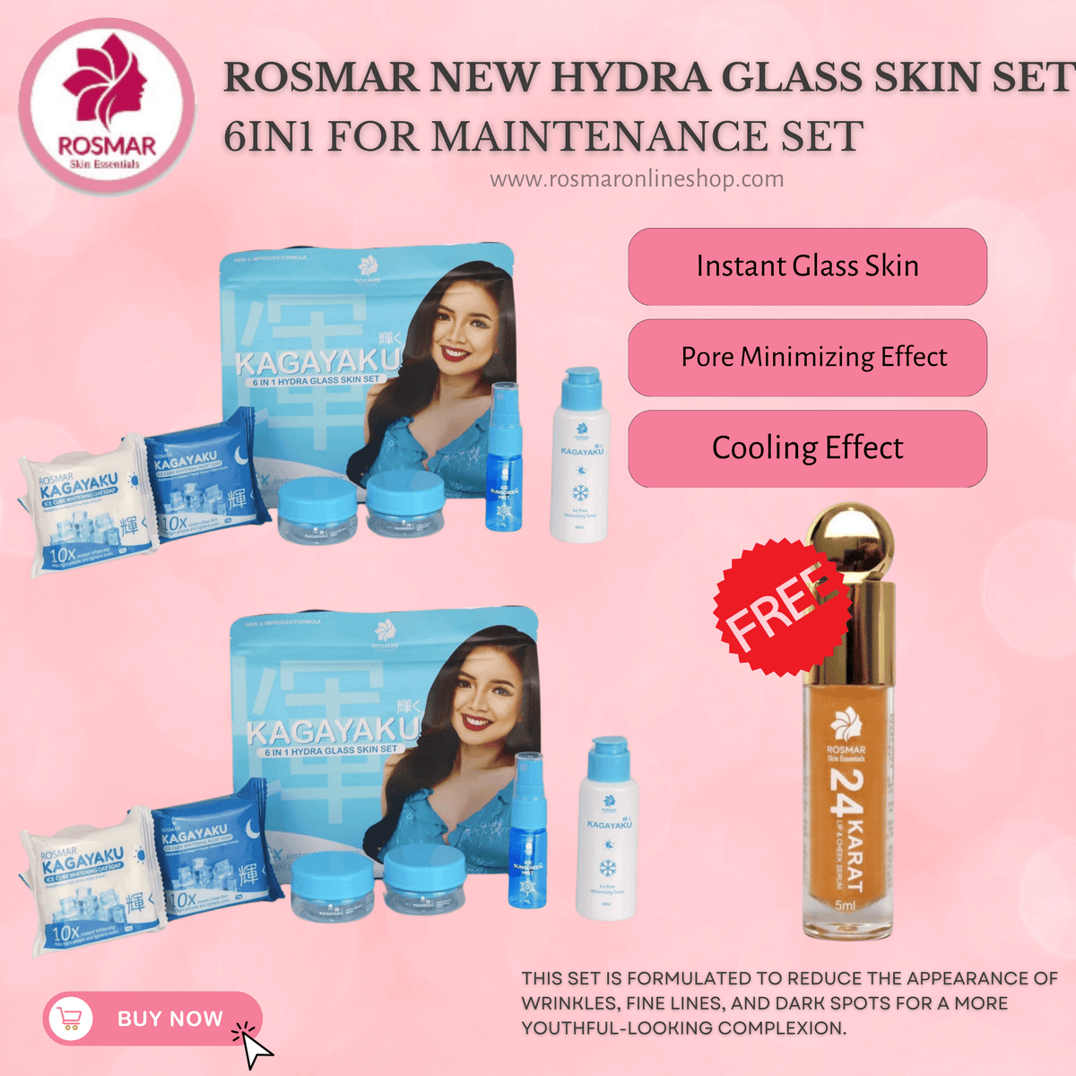 ROSMAR BUY 1 SET 6IN1 HYDRA GLASS SKIN SET Achieve Korean Glass Skin Pore Minimizing Rosmar Online Shop 2 HYDRA SET + FREE 24 KARAT