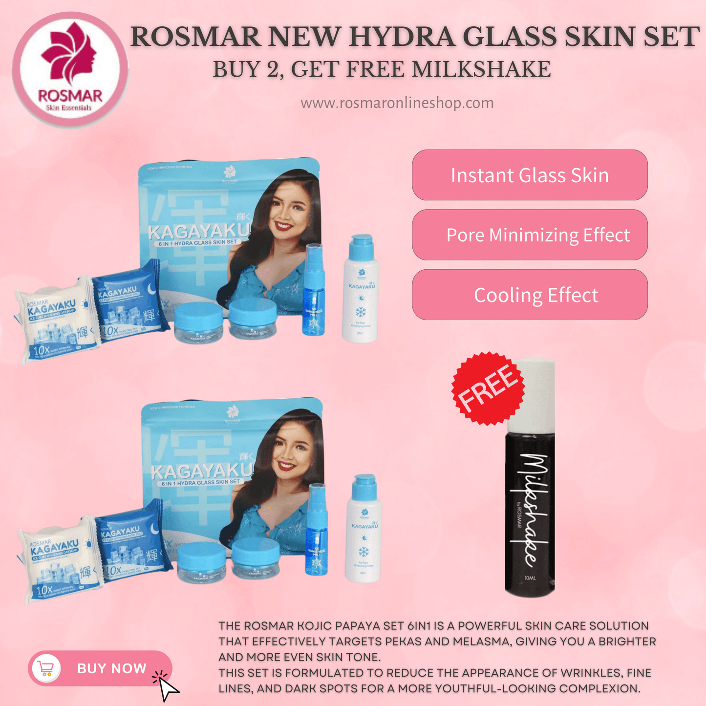 ROSMAR BUY 1 SET 6IN1 HYDRA GLASS SKIN SET Achieve Korean Glass Skin Pore Minimizing Rosmar Online Shop 2 HYDRA SET + FREE MILKSHAKE LIPTINT