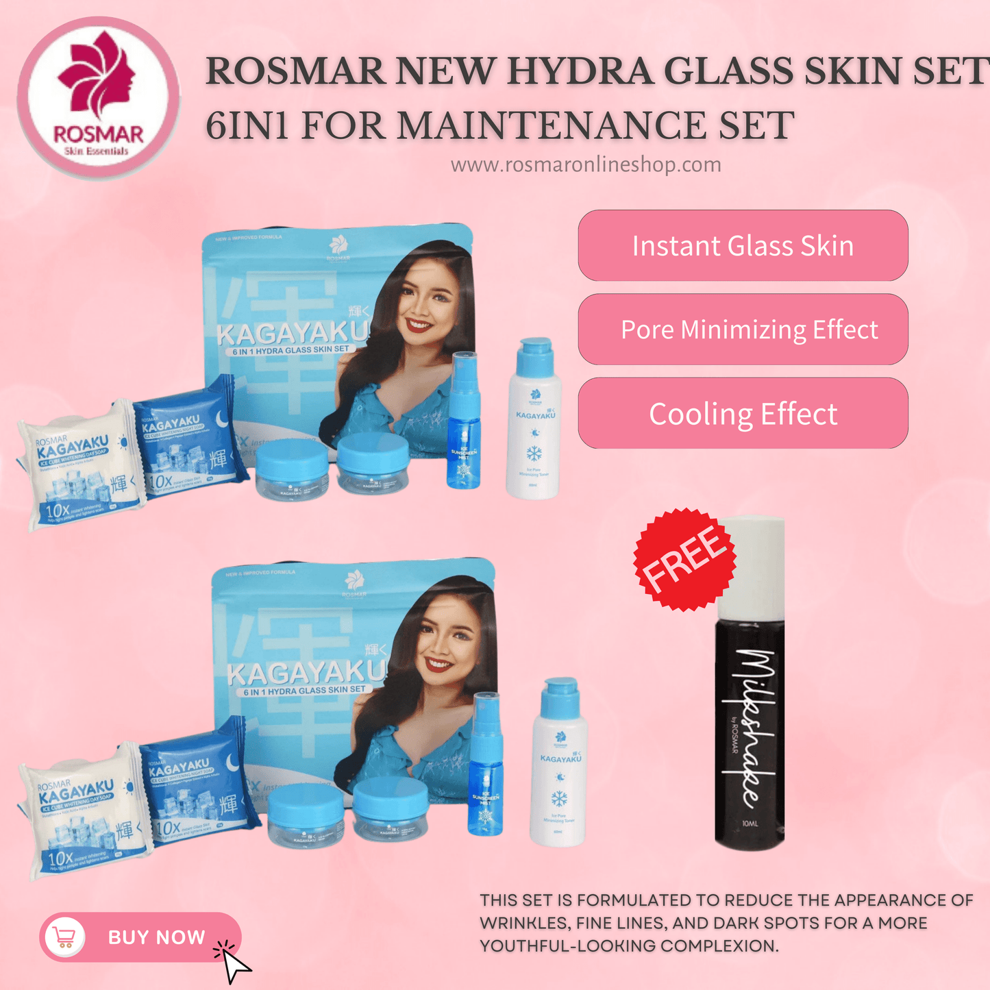 ROSMAR BUY 1 SET 6IN1 HYDRA GLASS SKIN SET Achieve Korean Glass Skin Pore Minimizing Rosmar Online Shop 2 HYDRA SET + FREE MILKSHAKE LIPTINT