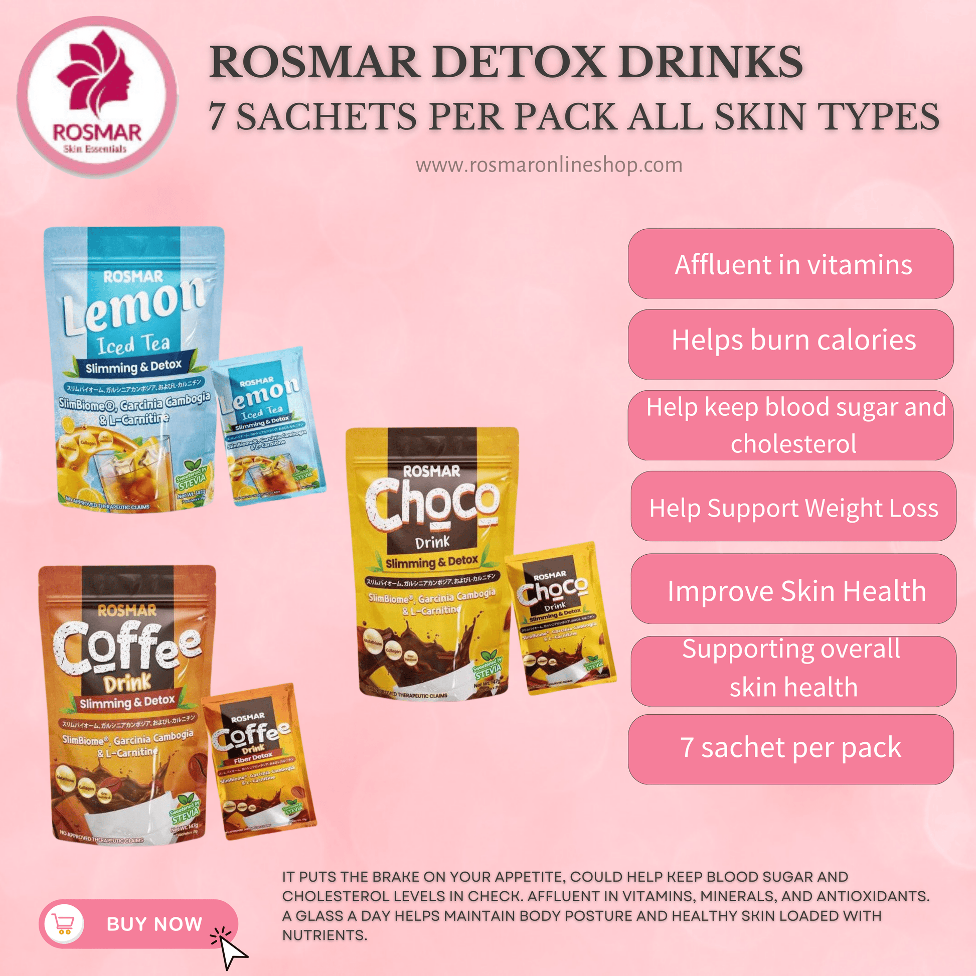 Rosmar Detox Drinks New Pack 7 Sachets per pack All Skin Types Rosmar Online Shop