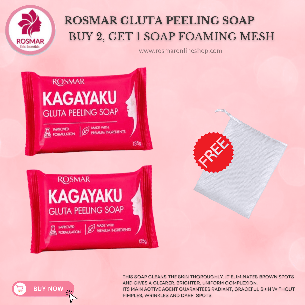ROSMAR GLUTATHIONE PEELING SOAP - ALL TIME BEST SELLER SOAP Rosmar Online Shop 2 PCS SOAP + GET 1 FREE SOAP MESH