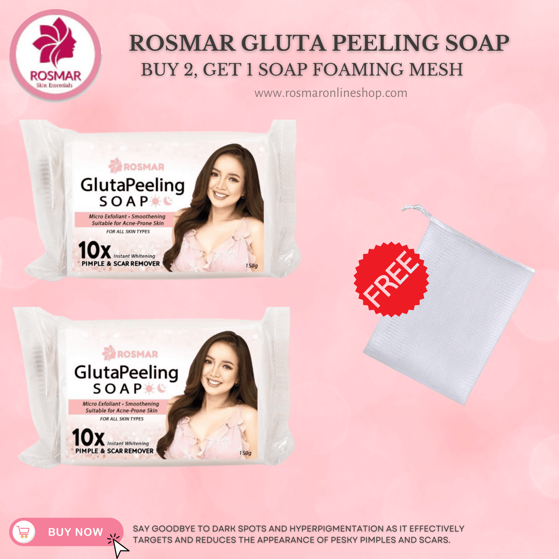 ROSMAR GLUTATHIONE PEELING SOAP - ALL TIME BEST SELLER SOAP Rosmar Online Shop 2PCS Gluta Peeling Soap + GET 1 FREE SOAP MESH