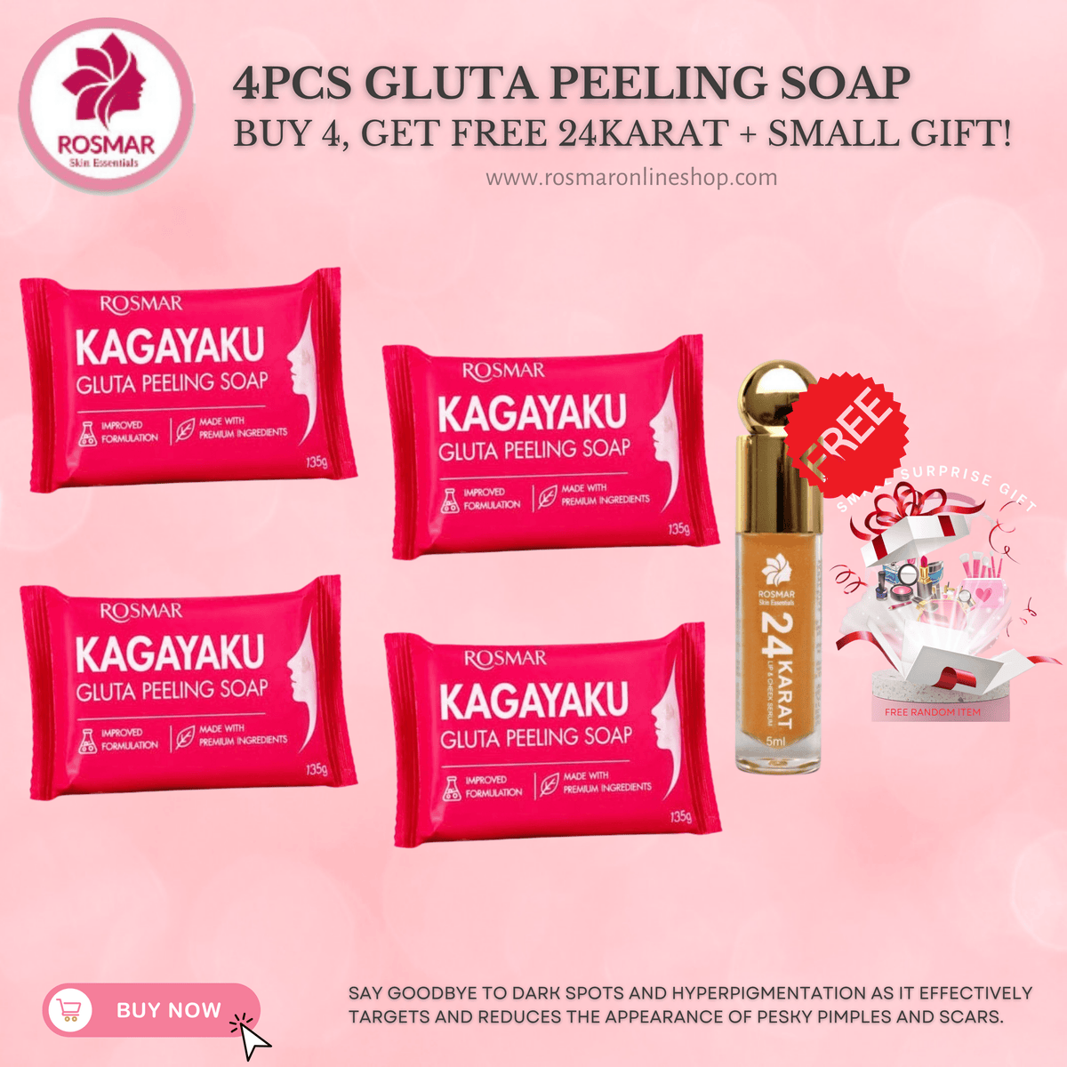 ROSMAR GLUTATHIONE PEELING SOAP - ALL TIME BEST SELLER SOAP Rosmar Online Shop 4 PCS SOAP + FREE GIFT + GET FREE 24KARAT