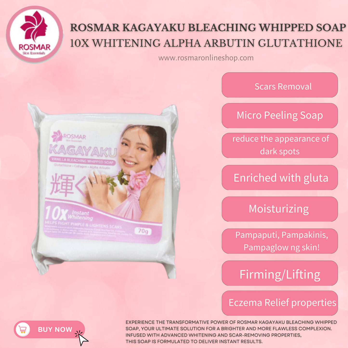 Rosmar Kagayaku Bleaching Whipped Soap 75g NEW PACKAGING (per piece) Rosmar Online Shop 1 PC (OLD PACKAGING)