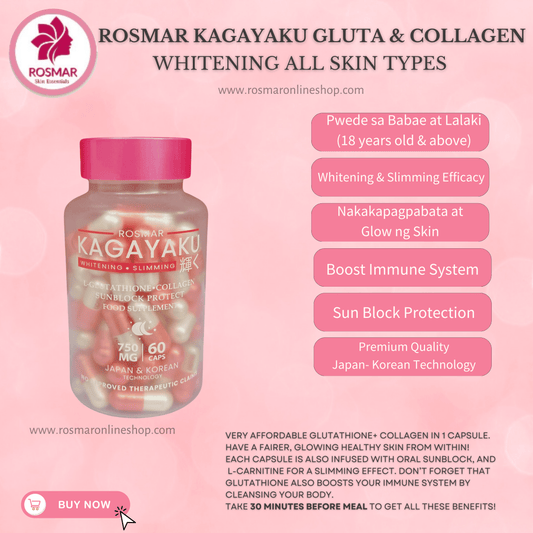 Rosmar Kagayaku Capsules 60 Capsules | Whitening & Slimming | Gluta , Collagen & Oral Sun Rosmar Online Shop