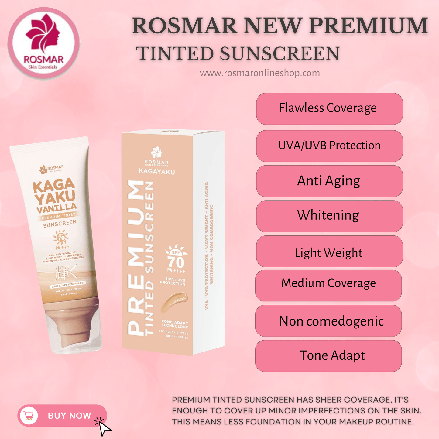 Rosmar Kagayaku Premium Tinted Sunscreen SPF 70 PA ++++ Rosmar Online Shop 1 ROSMAR TINTED SUNSCREEN + FREE GIFT