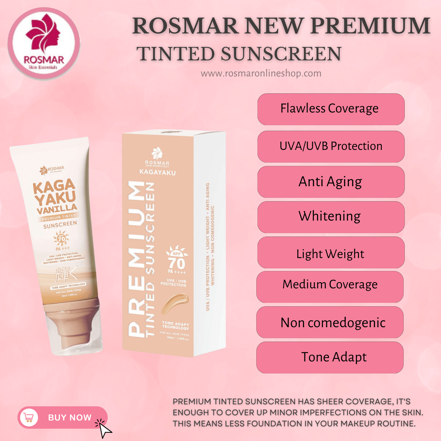 Rosmar Kagayaku Premium Tinted Sunscreen SPF 70 PA ++++ Rosmar Online Shop 1 ROSMAR TINTED SUNSCREEN + FREE GIFT