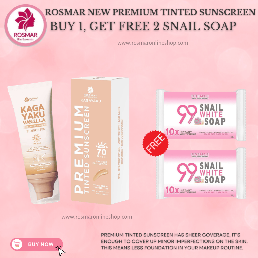 Rosmar Kagayaku Premium Tinted Sunscreen SPF 70 PA ++++ Rosmar Online Shop BUY 1 GET 2 FREE SNAIL SOAP