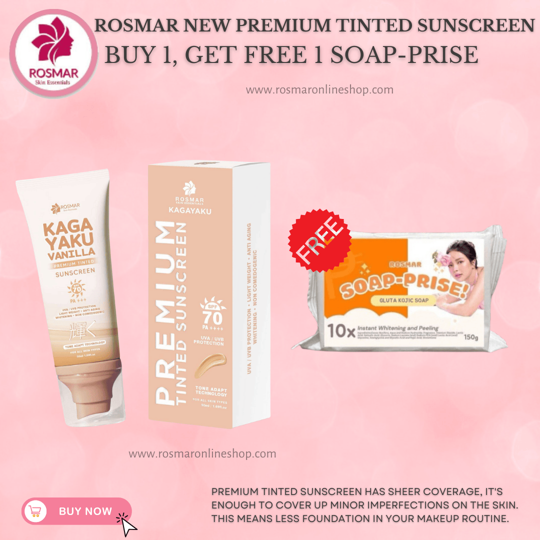 Rosmar Kagayaku Premium Tinted Sunscreen SPF 70 PA ++++ Rosmar Online Shop BUY 1 GET FREE 1 SOAP-PRISE