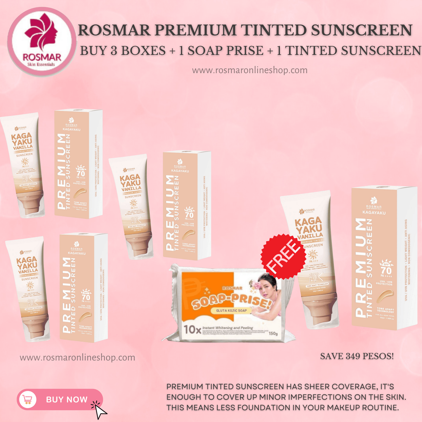 Rosmar Kagayaku Premium Tinted Sunscreen SPF 70 PA ++++ Rosmar Online Shop