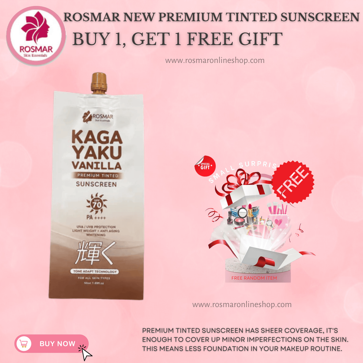 Rosmar Kagayaku Premium Tinted Sunscreen SPF 70 PA ++++ Rosmar Online Shop