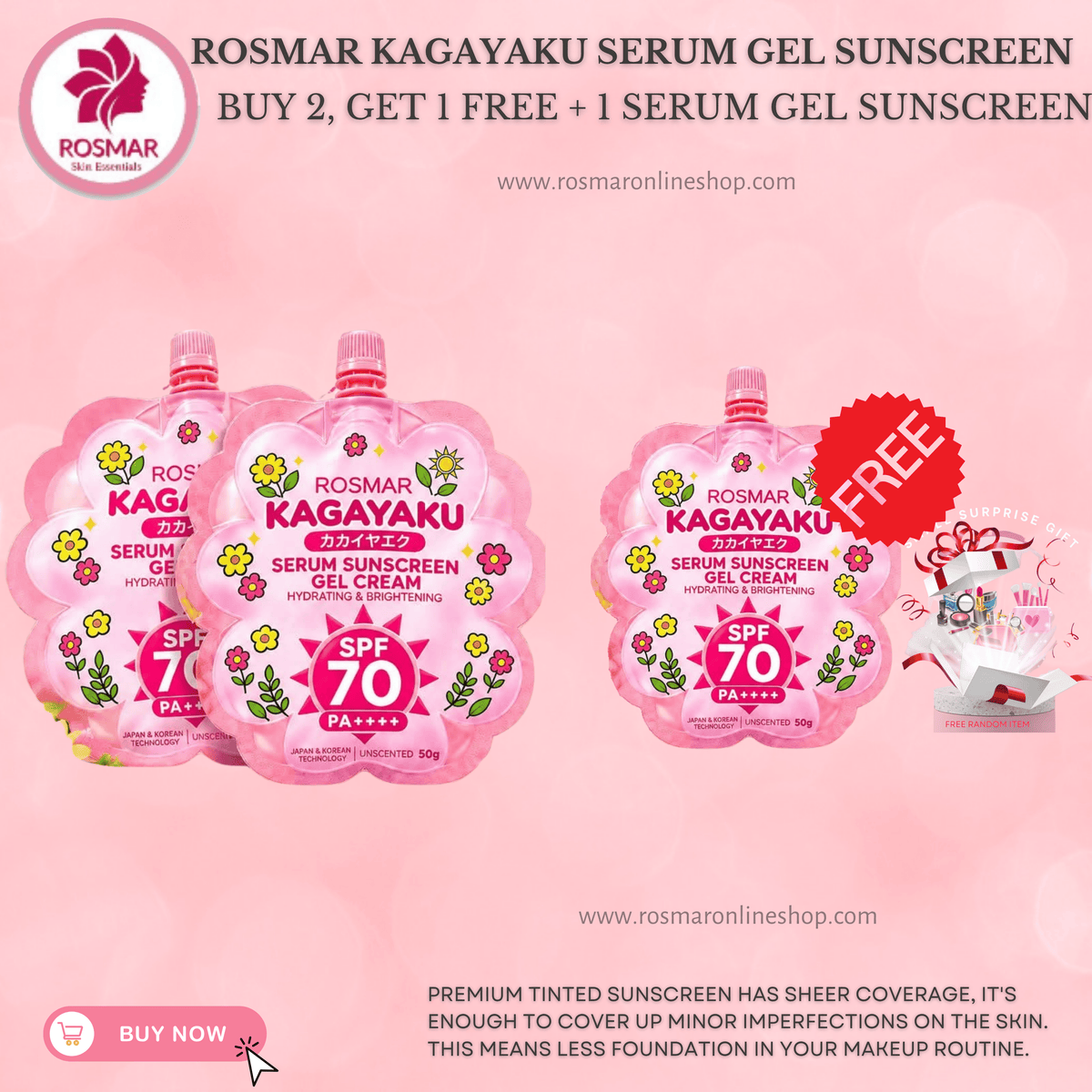 ROSMAR KAGAYAKU Serum Gel Sunscreen Hydrating & Brightening Spf70 PA++++ Rosmar Online Shop BUY 2 GET FREE + GEL SERUM SUNSCREEN