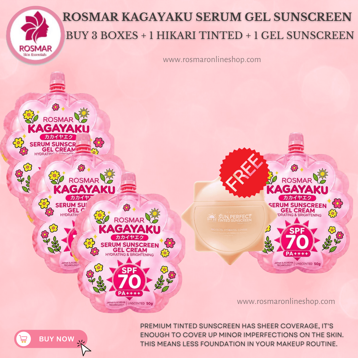 ROSMAR KAGAYAKU Serum Gel Sunscreen Hydrating & Brightening Spf70 PA++++ Rosmar Online Shop BUY 3 + GET 1 HIKARI SUNSCREEN + GEL SERUM SUNSCREEN