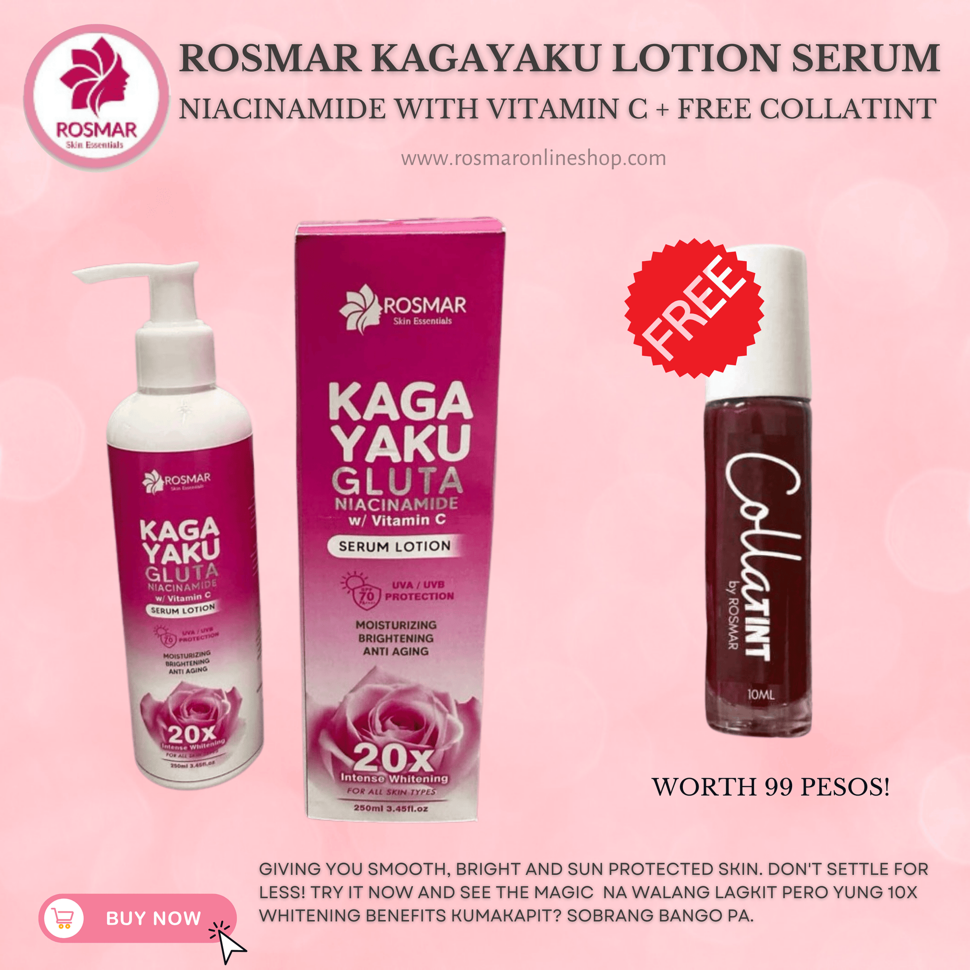 Rosmar Kagayaku Trio Serum Lotion Kojic Papaya Gluta Tawas Calamansi Niacinamide Vit C Rosmar Online Shop NIACINAMIDE WITH VITAMIN C LOTION + FREE COLLATINT