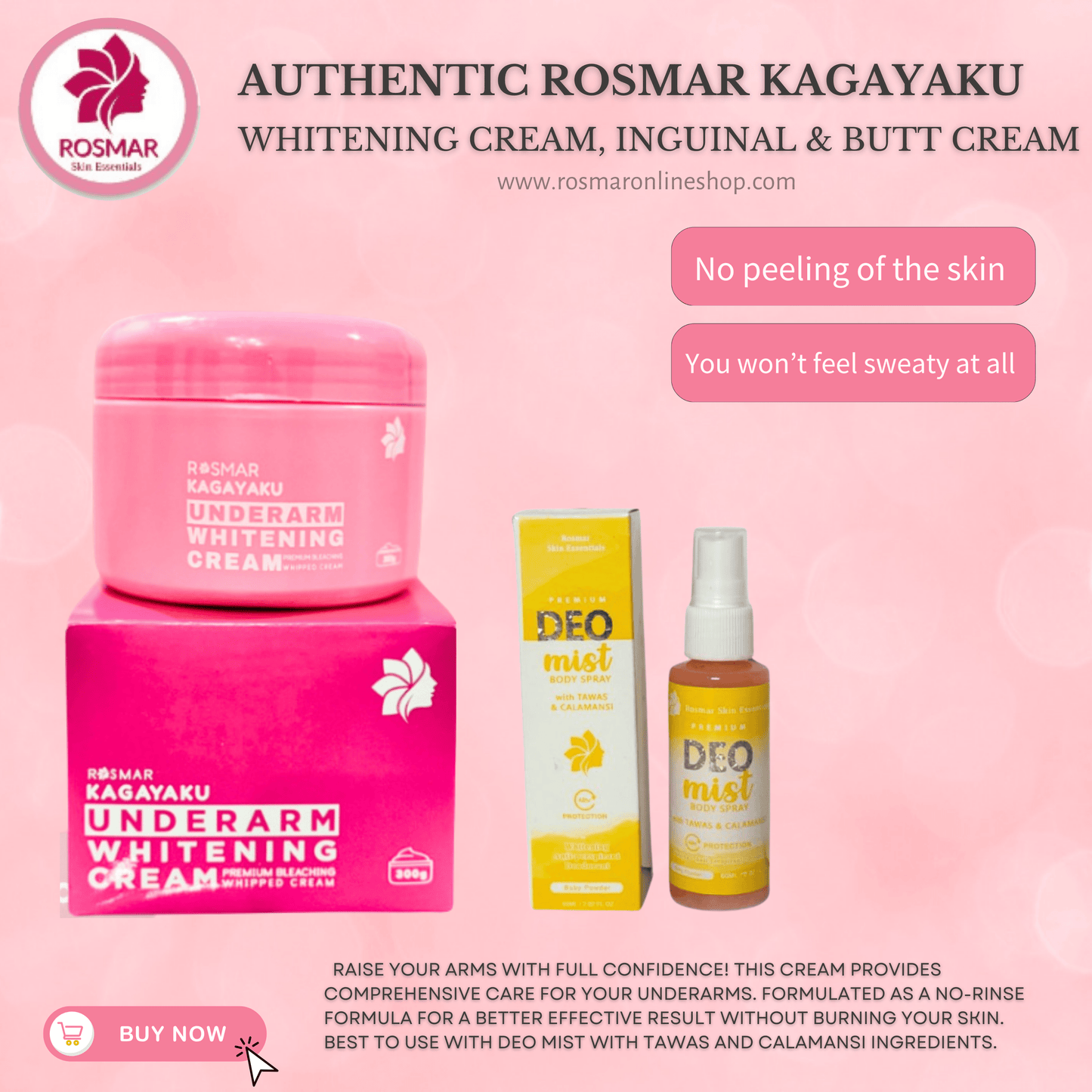 Rosmar Kagayaku Underarm Whitening Cream, Inguinal & Butt Cream And Deo Mist Rosmar Online Shop