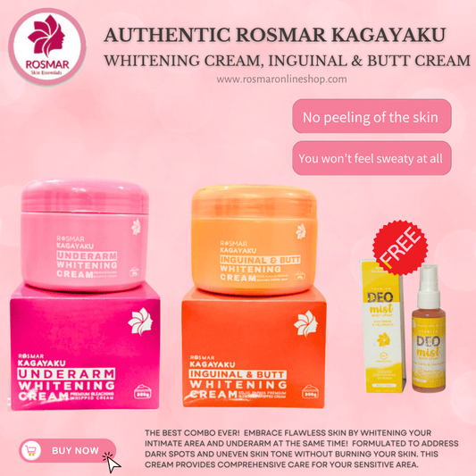 Rosmar Kagayaku Underarm Whitening Cream, Inguinal & Butt Cream And Deo Mist Rosmar Online Shop Underarm Cream + Inguinal Butt Cream with FREE Deo Mist