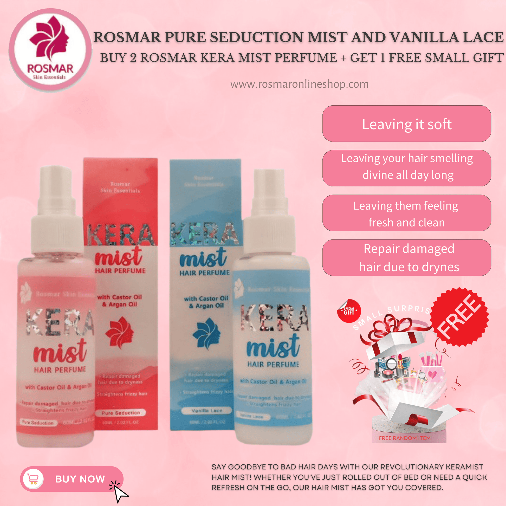 Rosmar Kera Mist Hair Perfume With Argan Oil Rosmar Online Shop Pure Seduction + Vanilla Lace + + GET 1 FREE GIFT