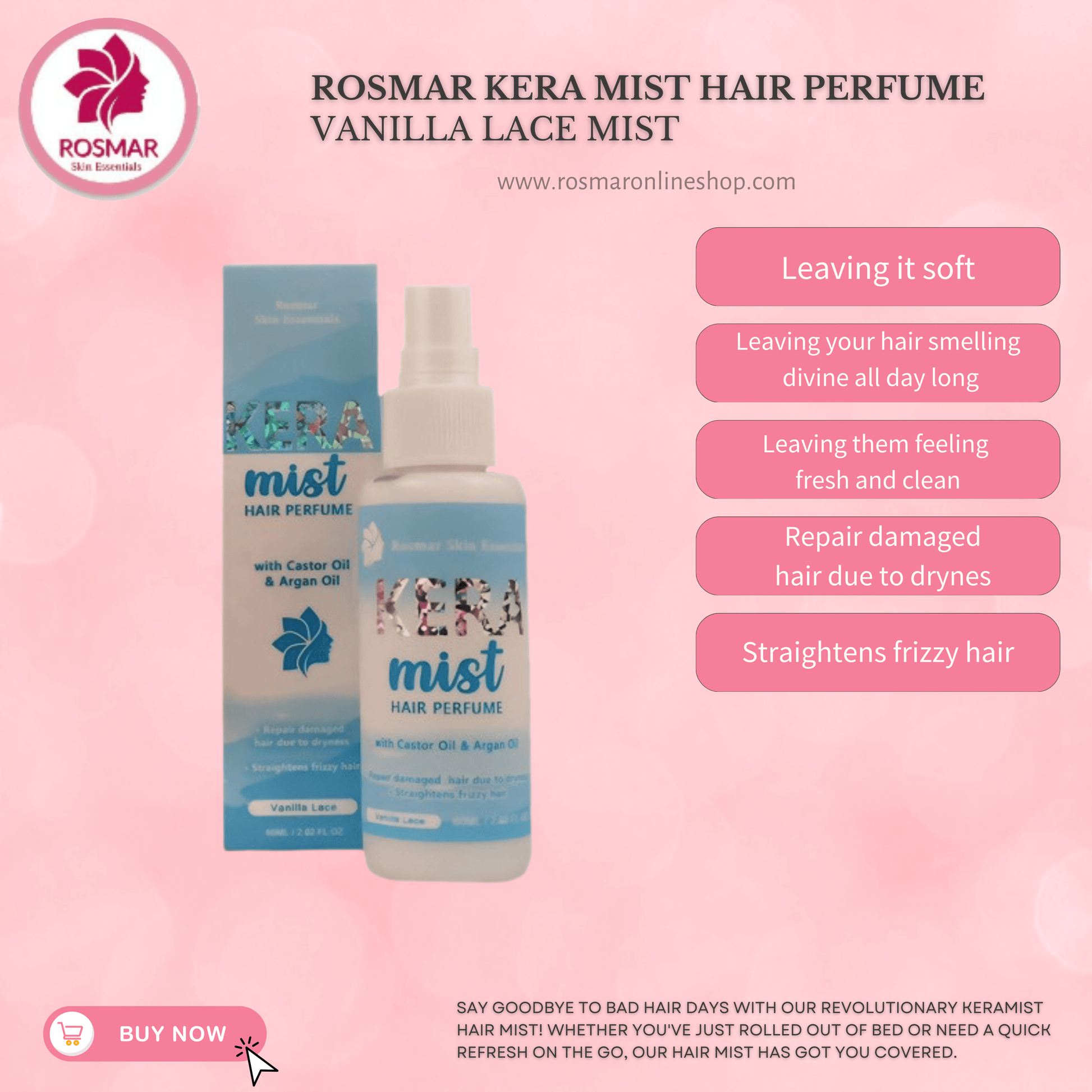 Rosmar Kera Mist Hair Perfume With Argan Oil Rosmar Online Shop Vanilla Lace Mist