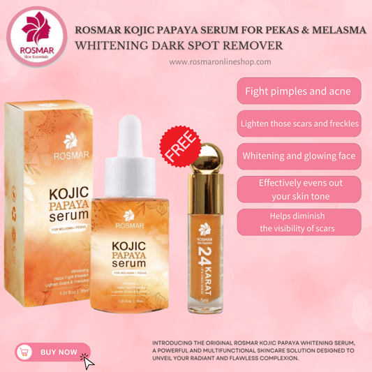 Rosmar Kojic Papaya Serum for Pekas & Melasma | Whitening Dark Spot Remover Rosmar Online Shop 1 PAPAYA SERUM + FREE 24K LIP & CHEEK