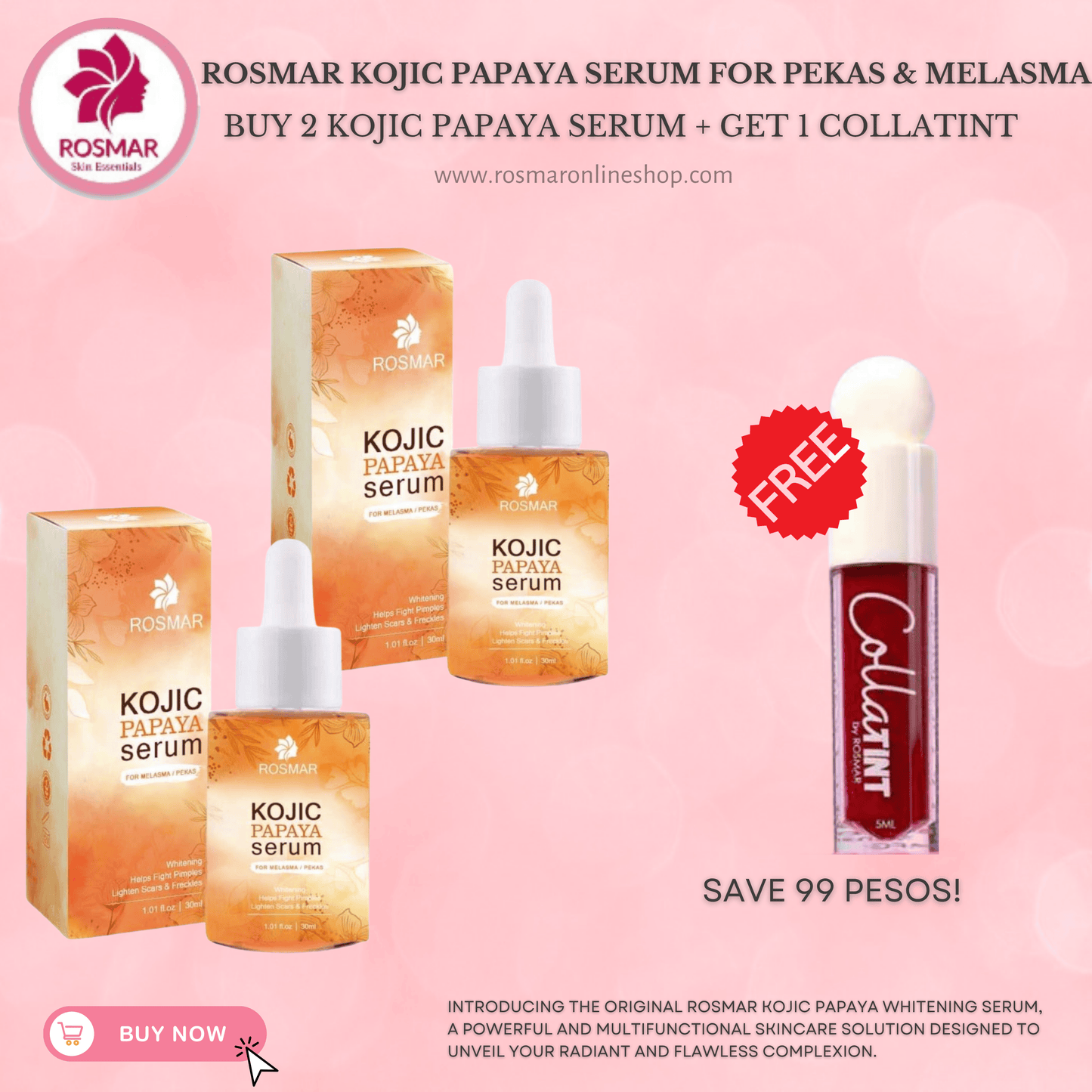 Rosmar Kojic Papaya Serum for Pekas & Melasma | Whitening Dark Spot Remover Rosmar Online Shop