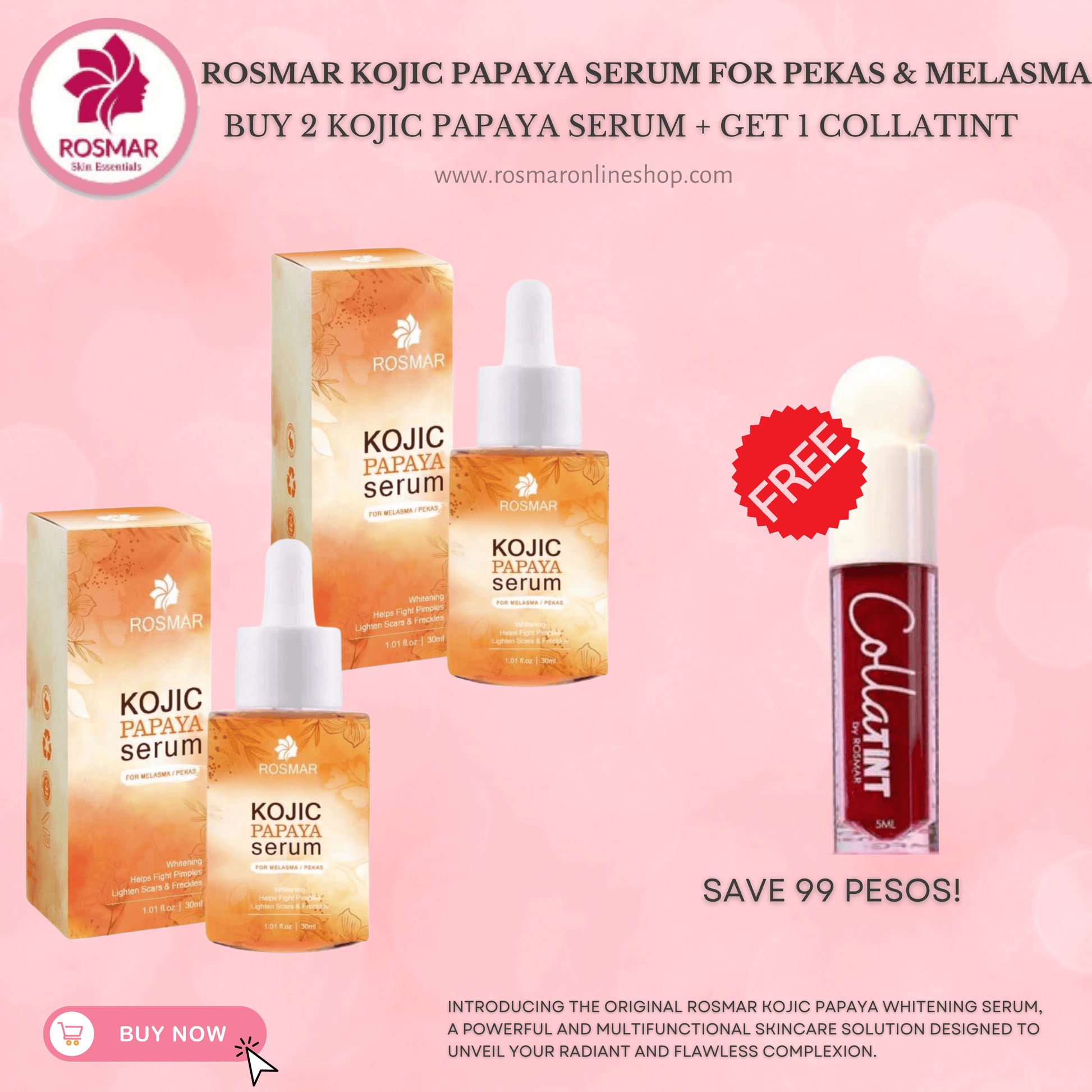 Rosmar Kojic Papaya Serum for Pekas & Melasma | Whitening Dark Spot Remover Rosmar Online Shop