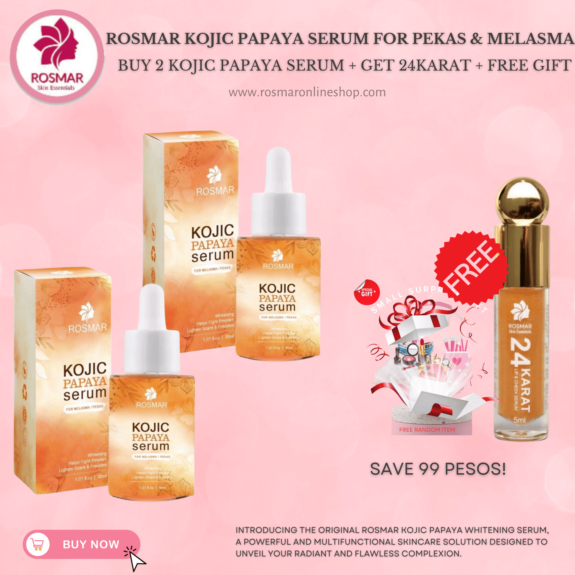 Rosmar Kojic Papaya Serum for Pekas & Melasma | Whitening Dark Spot Remover Rosmar Online Shop