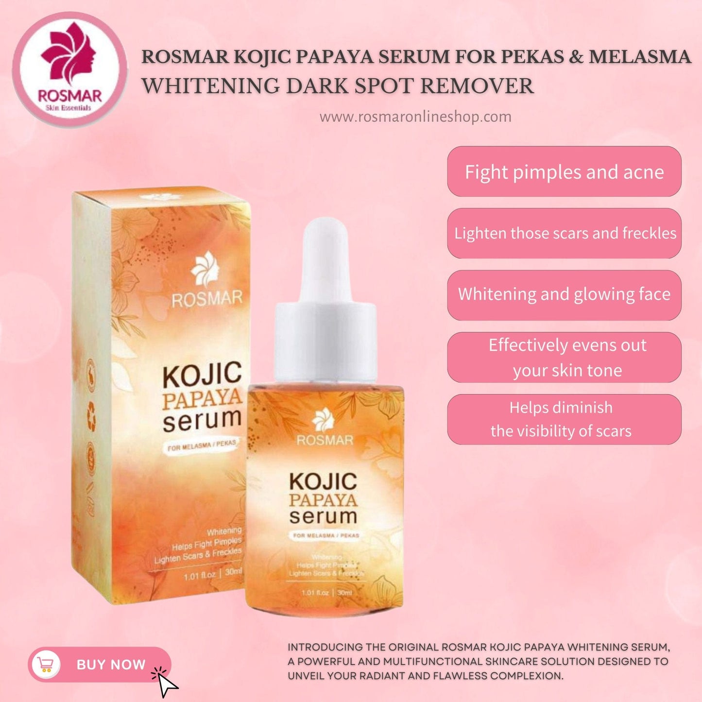 Rosmar Kojic Papaya Serum for Pekas & Melasma | Whitening Dark Spot Remover Rosmar Online Shop