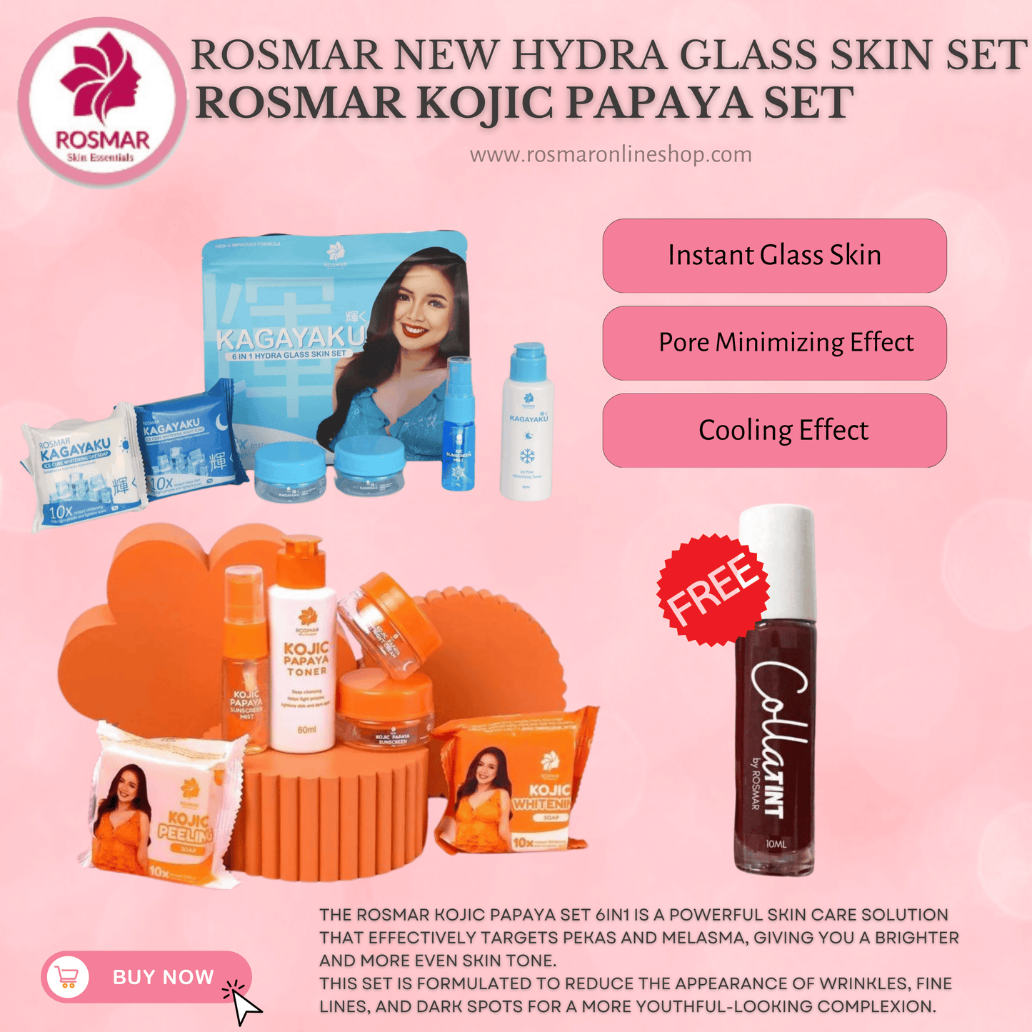 ROSMAR KOJIC PAPAYA SET 6IN1 FOR  PEKAS & MELASMA,DARK SPOTS REMOVAL & PIMPLES Rosmar Online Shop