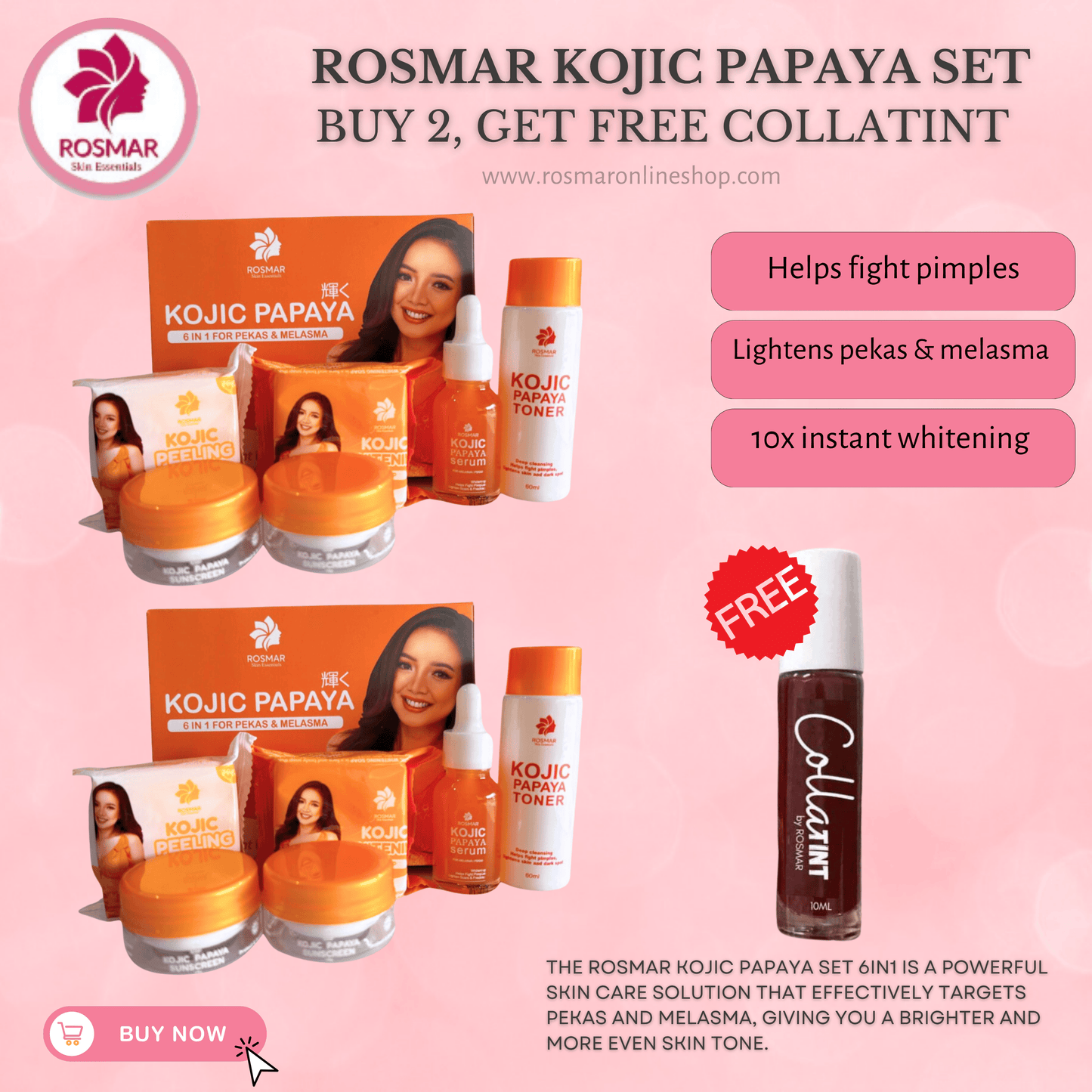 ROSMAR KOJIC PAPAYA SET 6IN1 FOR  PEKAS & MELASMA,DARK SPOTS REMOVAL & PIMPLES Rosmar Online Shop