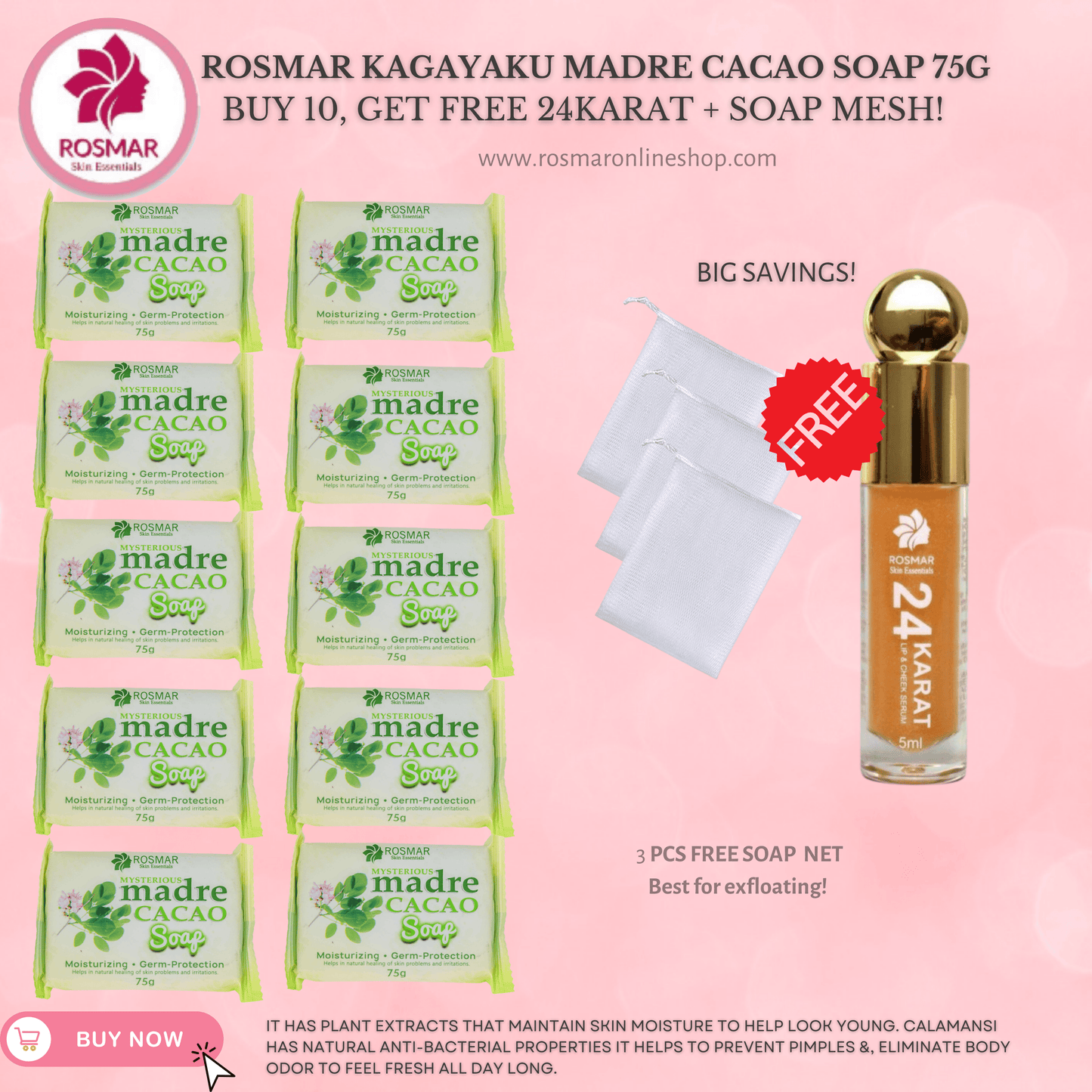 Rosmar Madre Cacao New Packaging 75grams Rosmar Online Shop 10 PCS SOAP (75g) + FREE 24KARAT+ SOAP MESH