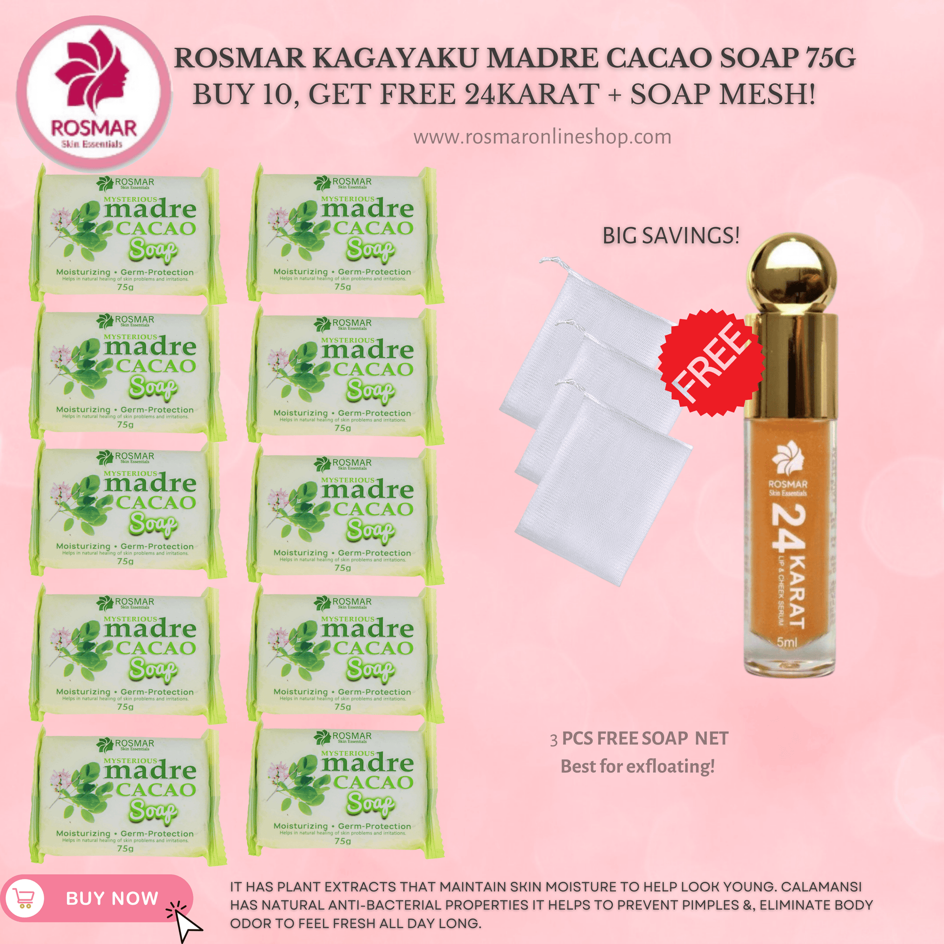 Rosmar Madre Cacao New Packaging 75grams Rosmar Online Shop 10 PCS SOAP (75g) + FREE 24KARAT+ SOAP MESH
