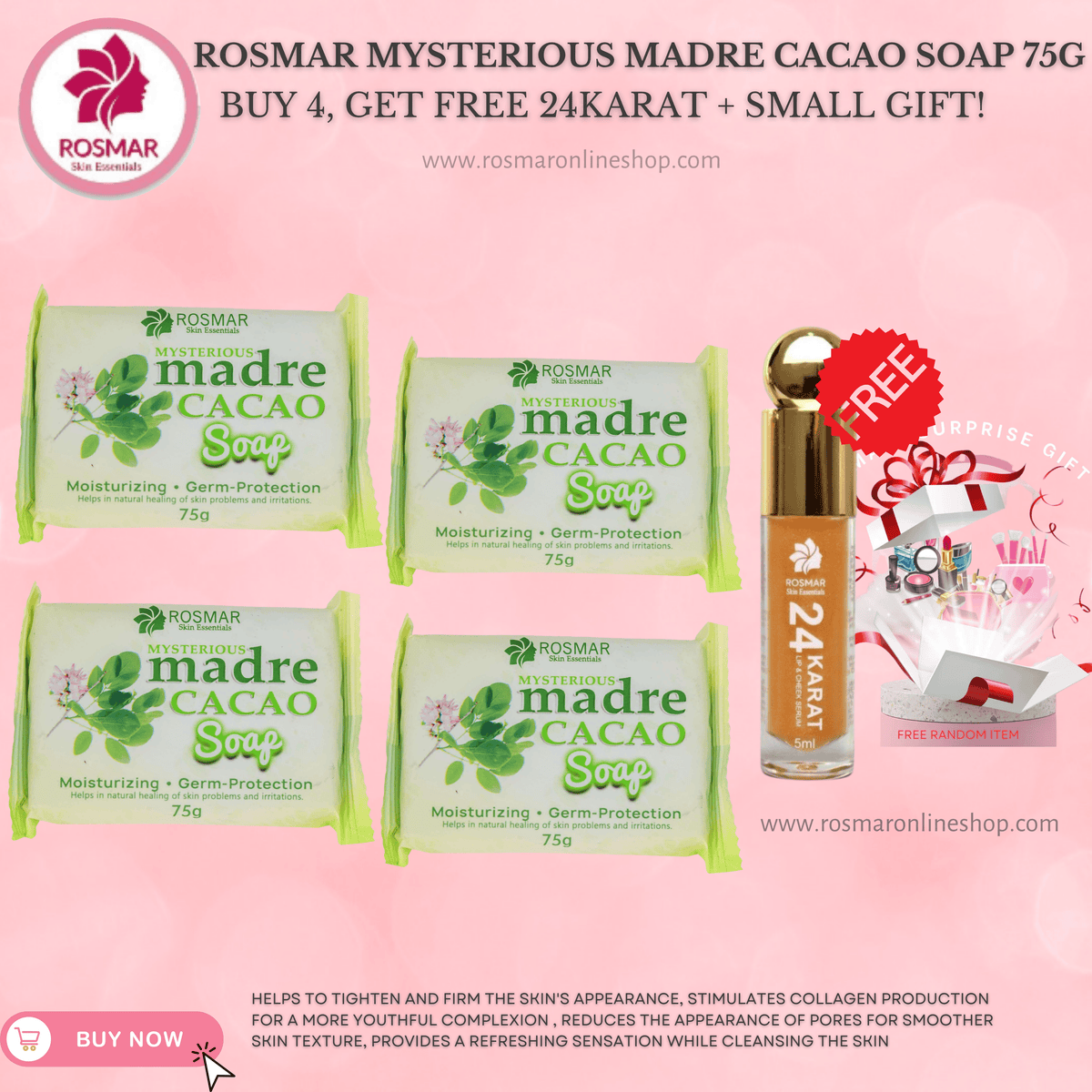 Rosmar Madre Cacao New Packaging 75grams Rosmar Online Shop 4 PCS SOAP (75G) + FREE GIFT + GET FREE 24KARAT