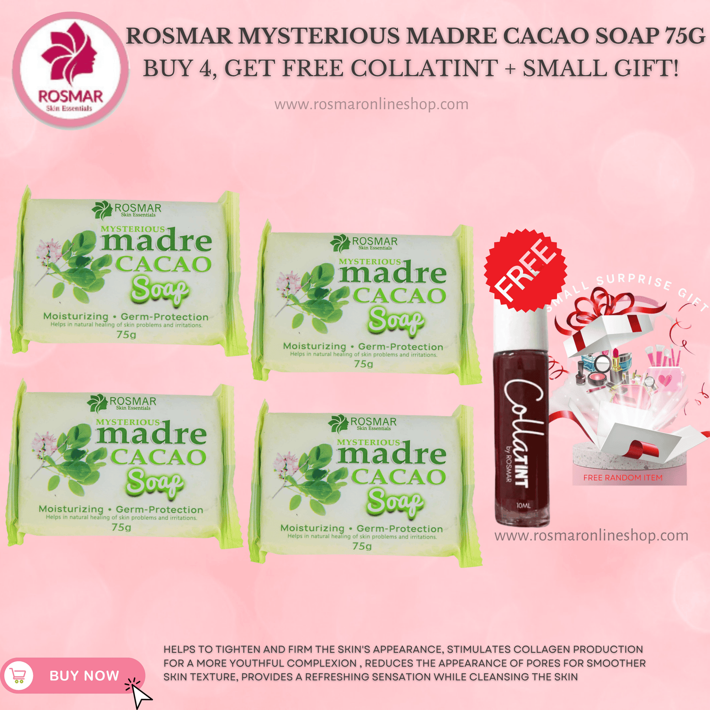 Rosmar Madre Cacao New Packaging 75grams Rosmar Online Shop 4 PCS SOAP (75G) + FREE GIFT + GET FREE COLLATINT