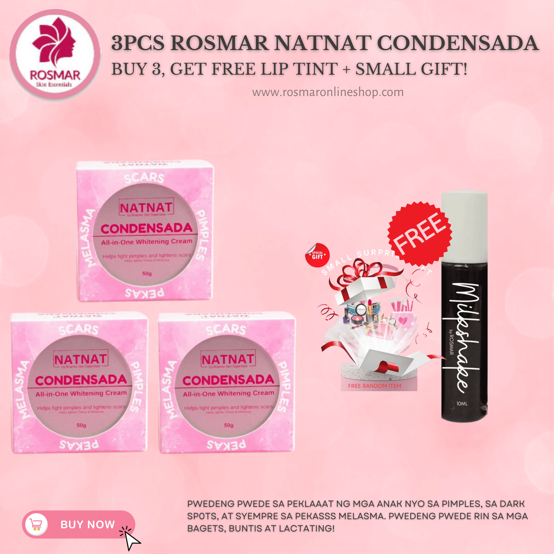 Rosmar NATNAT Condensada Melasma All-in-One Whitening Cream 50g Rosmar Online Shop BUY 3 + 1 FREE MILKSHAKE + + GET 1 FREE GIFT