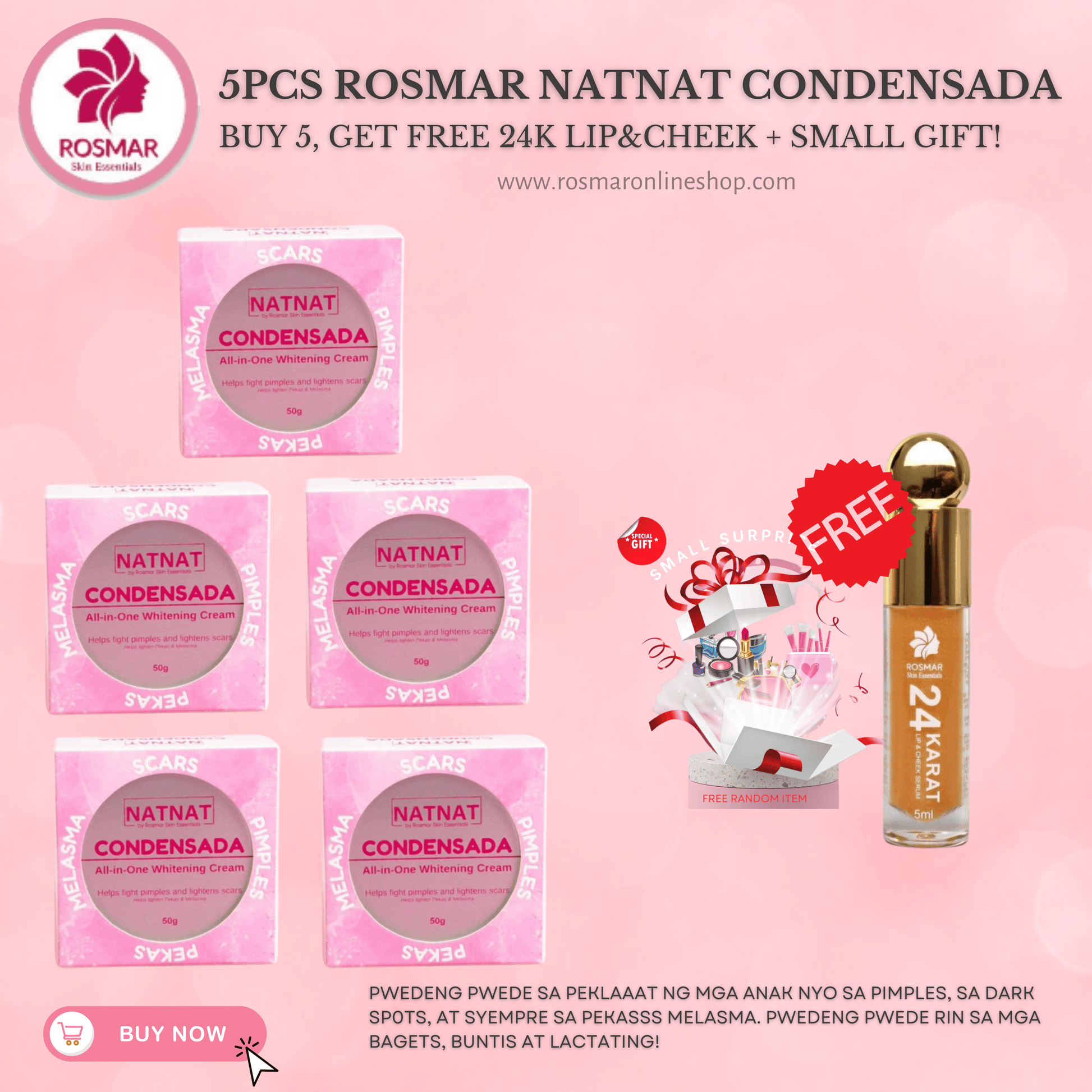 Rosmar NATNAT Condensada Melasma All-in-One Whitening Cream 50g Rosmar Online Shop BUY 5 + FREE 24KARAT LIP & CHEEK + GET 1 FREE GIFT
