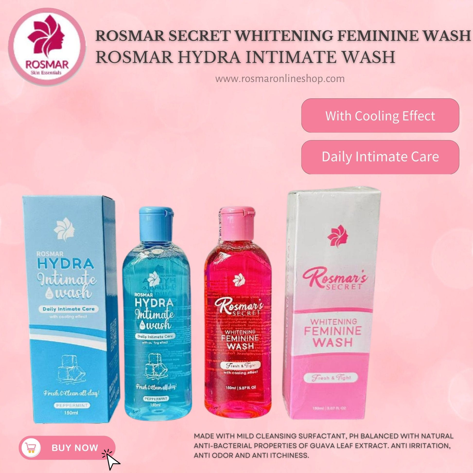 Rosmar Secret Whitening Feminine Wash & Rosmar Hydra Intimate Wash 150ml Rosmar Online Shop