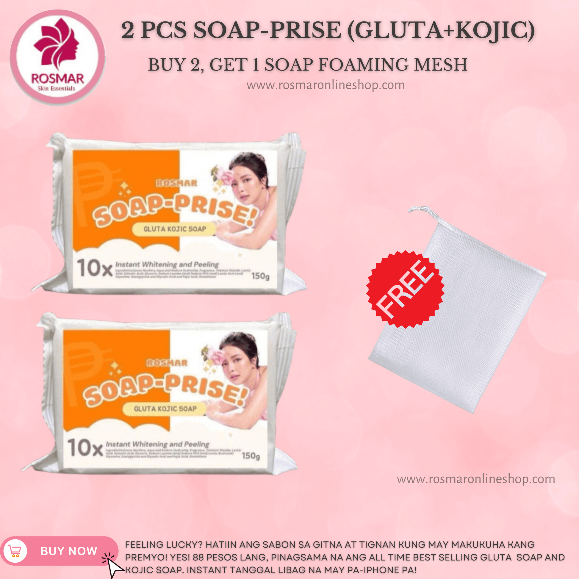 ROSMAR SOAP-PRISE GLUTA KOJIC WITH SURPRISE! (WITH LIMITED STOCKS) FAST DELIVERY Rosmar Online Shop 2 PCS SOAP-PRISE + 1 FREE SOAP MESH