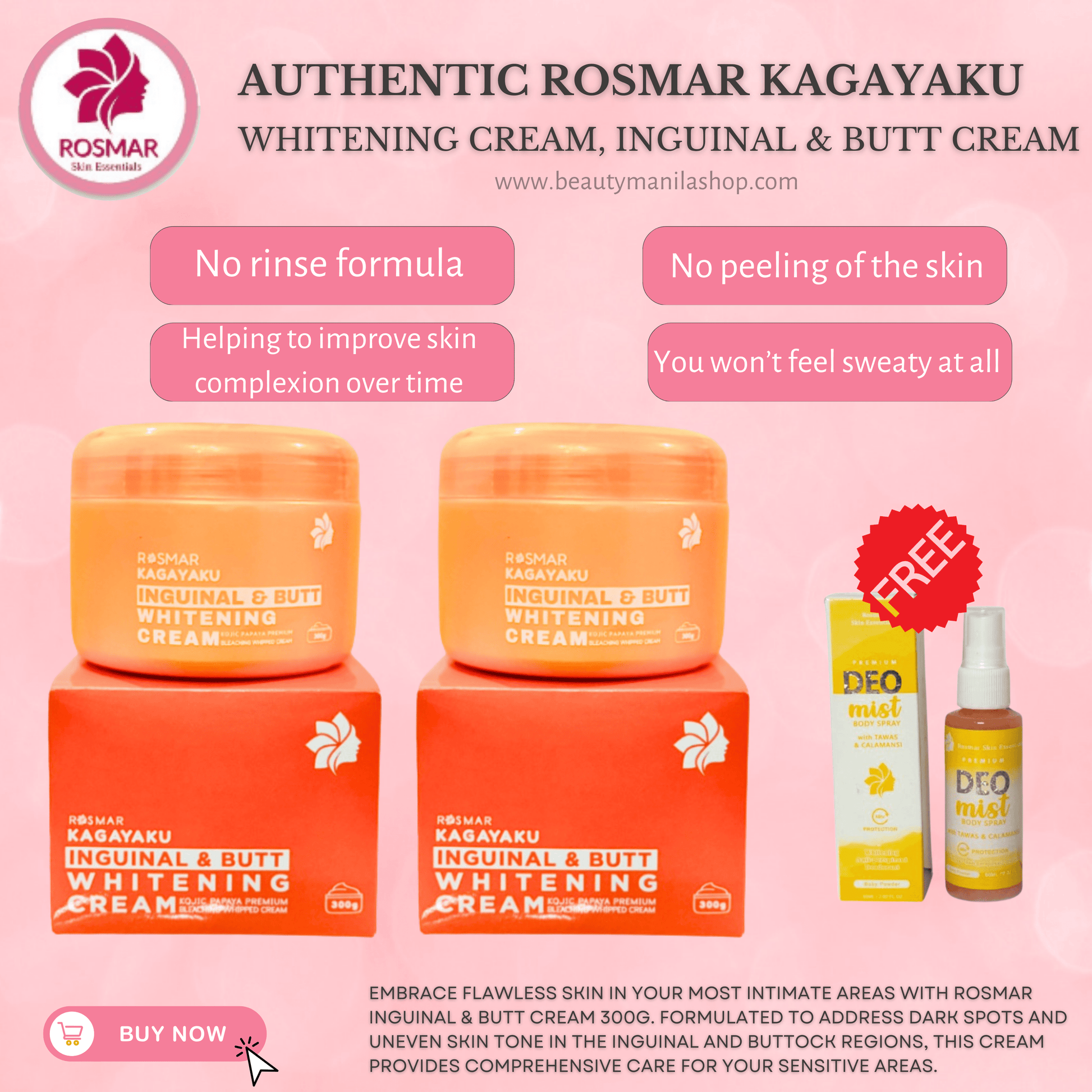 Rosmar Underarm Whitening Cream, Inguinal Butt Cream And Deo Mist Rosmar Online Shop Inguinal Butt  Cream + Inguinal Butt Cream with FREE Deo Mist