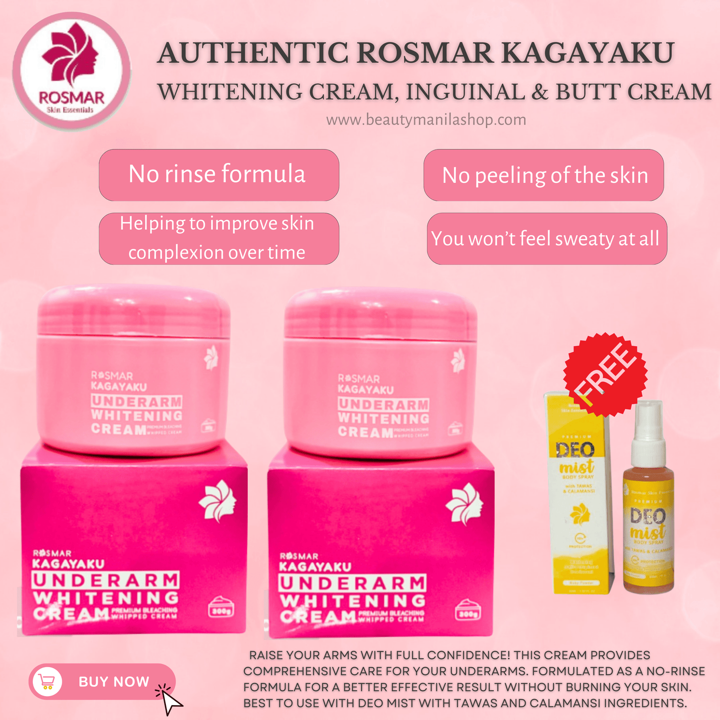 Rosmar Underarm Whitening Cream, Inguinal Butt Cream And Deo Mist Rosmar Online Shop Underarm Cream + Underarm Cream with FREE Deo Mist