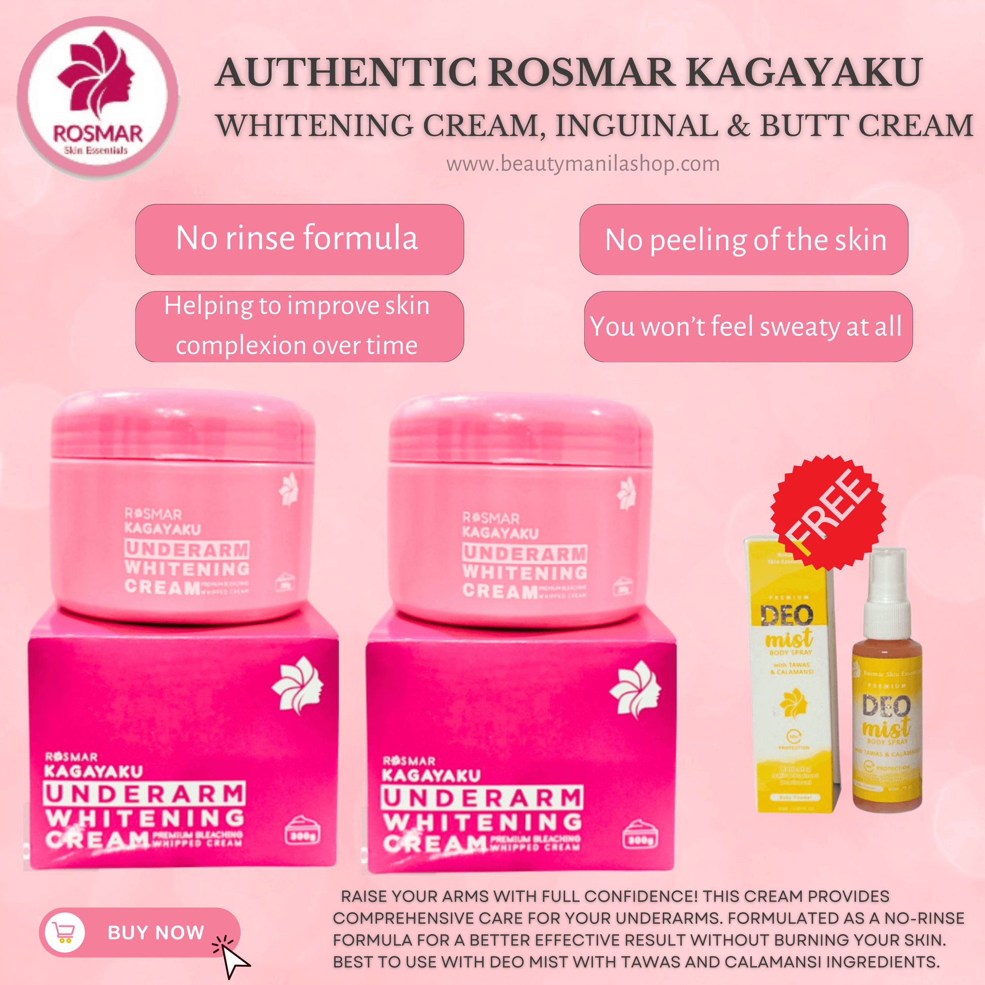 Rosmar Underarm Whitening Cream, Inguinal Butt Cream And Deo Mist Rosmar Online Shop Underarm Cream + Underarm Cream with FREE Deo Mist