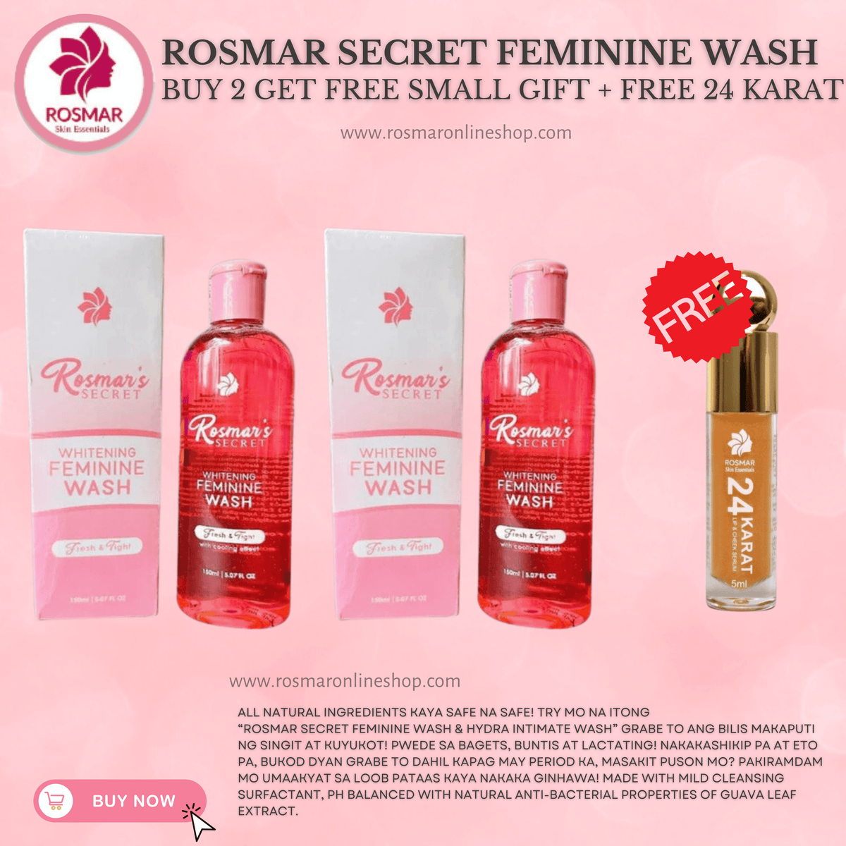 Rosmar Whitening Feminine Wash 150ml Rosmar Online Shop BUY 2 FEMININE WASH + FREE 24 KARAT