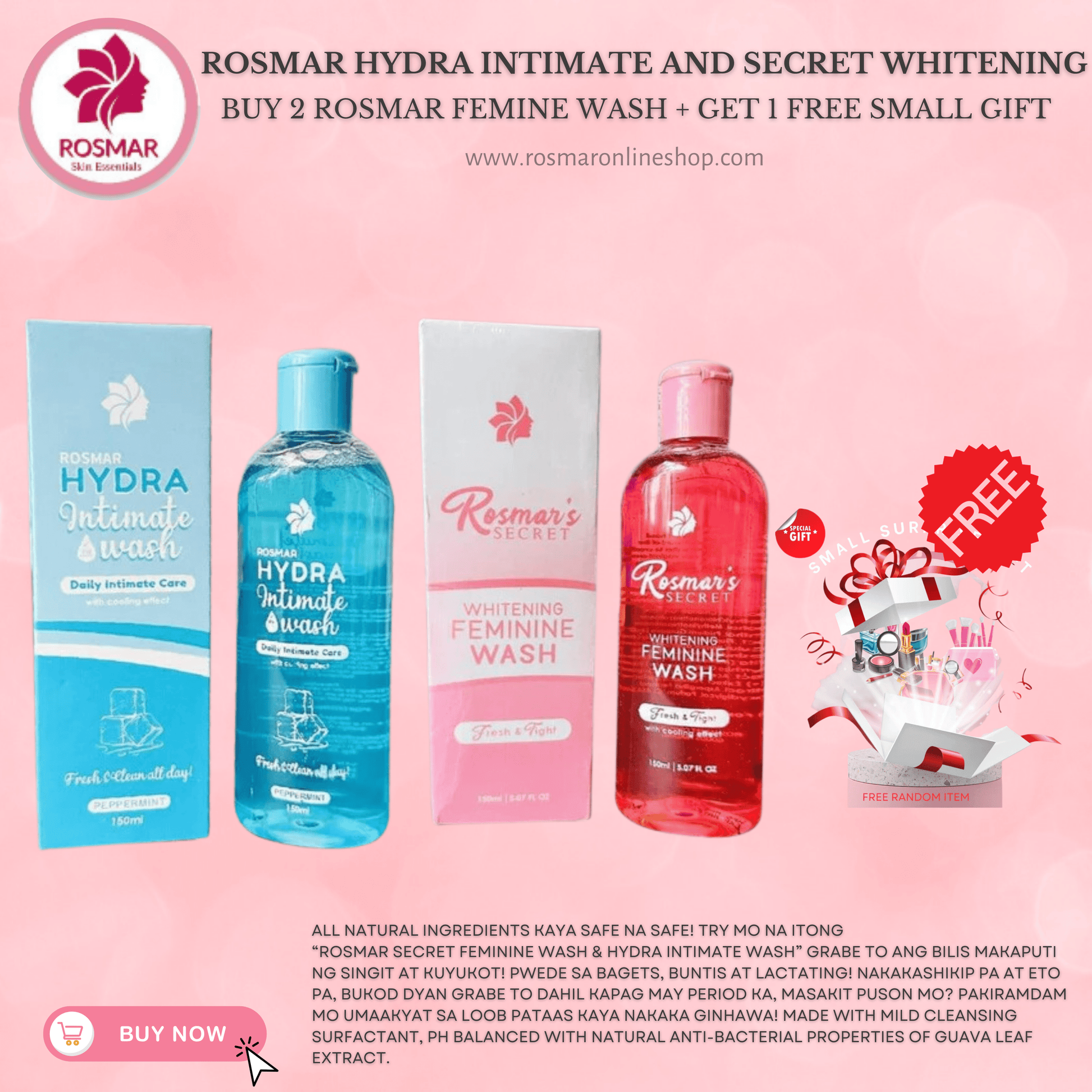 Rosmar Whitening Feminine Wash & Rosmar Hydra Intimate Wash 150ml Rosmar Online Shop SECRET FEMINIE WASH+ HYDRA FEMININE WASH + GET FREE GIFT